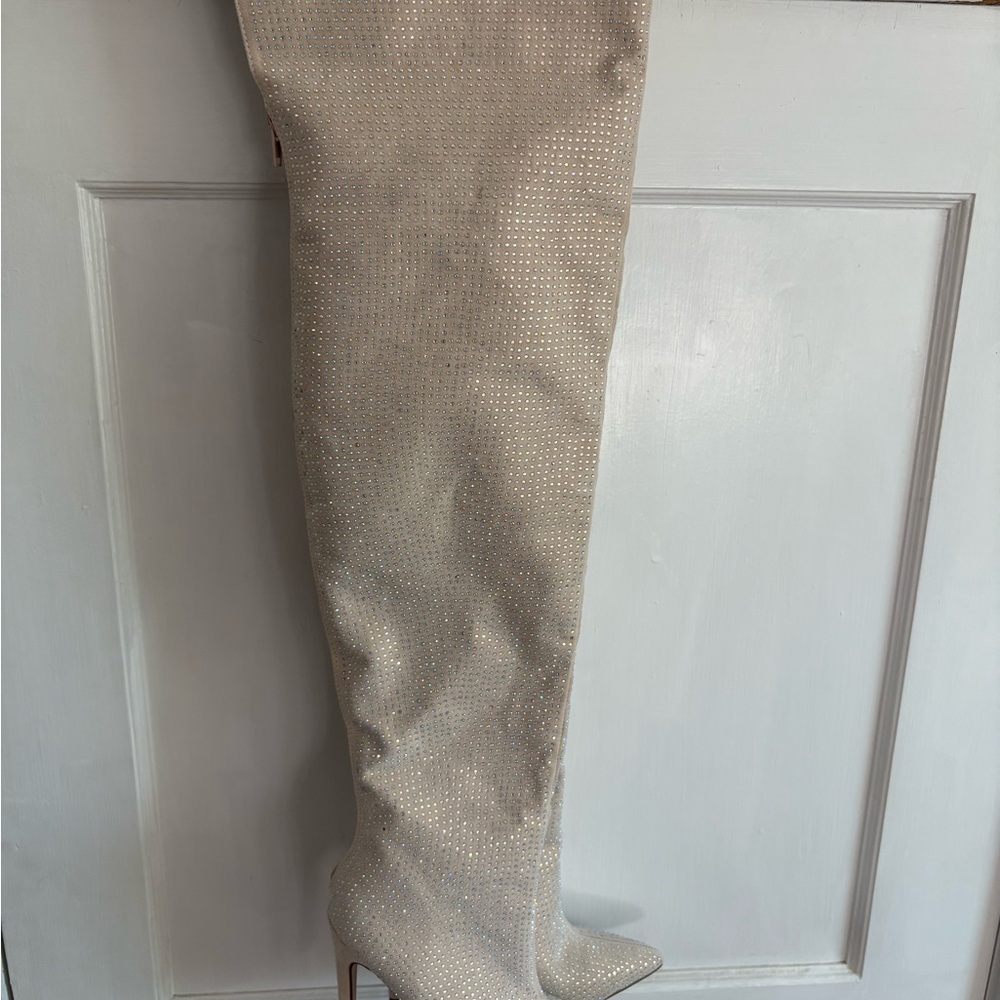 Sparkly Beige Over-the-Knee Women's Boots - Erika Jayne for Shoe Dazzle